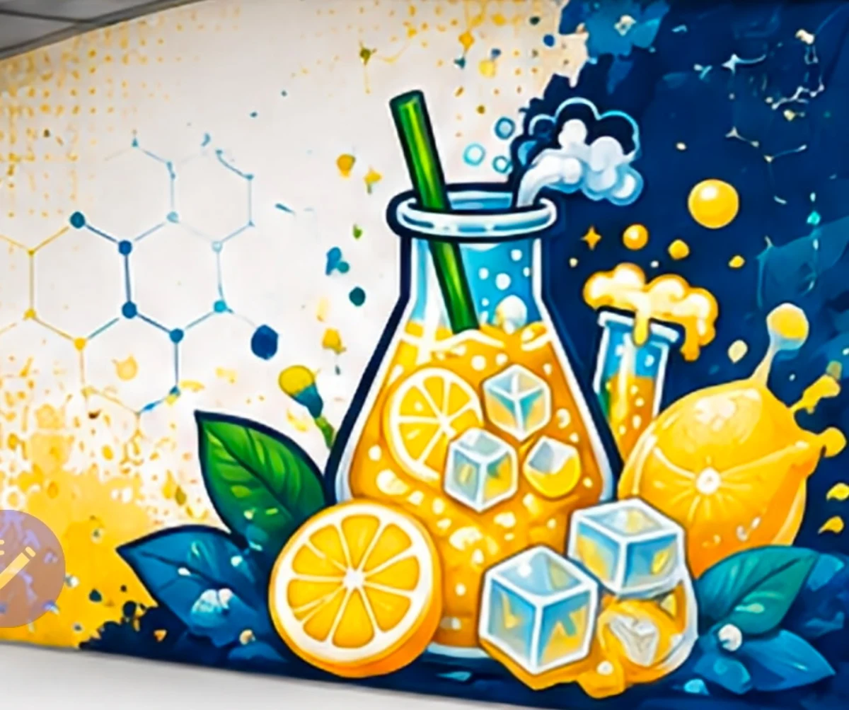 Lemonade Lab citrus laboratory mural at the pop-up
